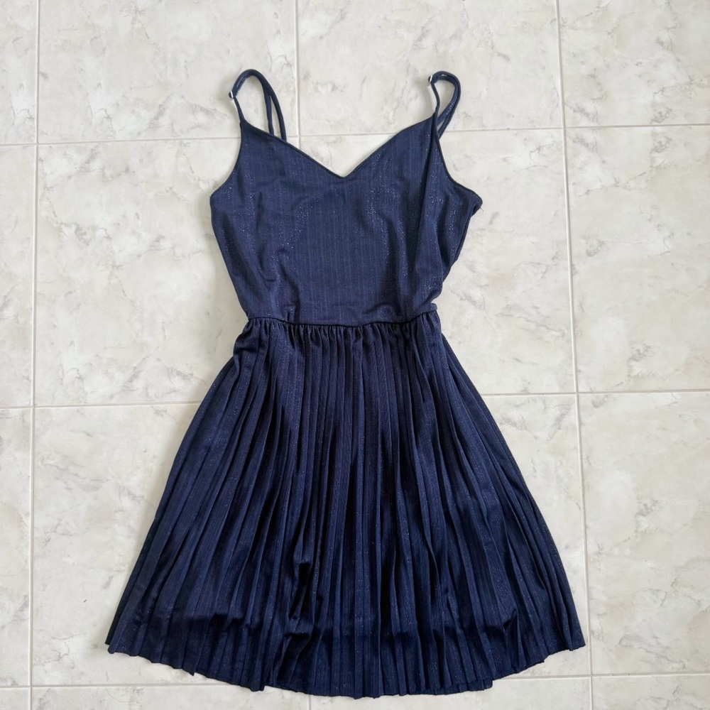 NEW Adjustable Hollister Shimmery Blue Pleated Mini Sundress Women Small S